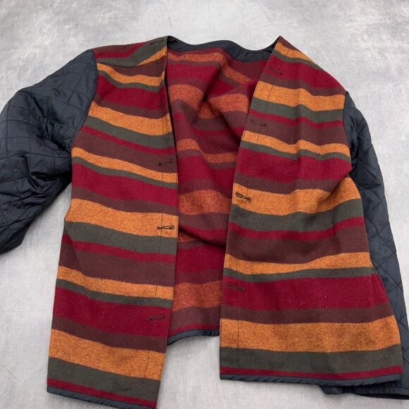 Woolrich Coat Blanket Liner Women XLarge‎ Red Brown Stripe Wool Cotton Quilt - Picture 4 of 10